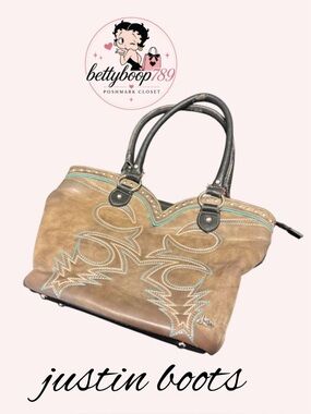 Justin Boots Brown Leather Shoulder Bag with Turquoise Stitching